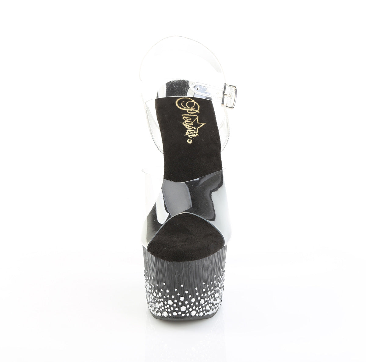 ADORE-708SPKL-01 7" Heel, 2 3/4" PF Ankle Strap Sandal w/ Sprinkle RS