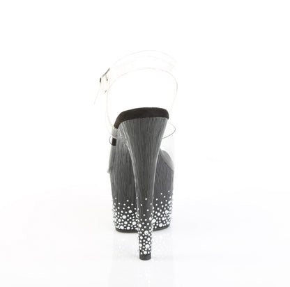 ADORE-708SPKL-01 7" Heel, 2 3/4" PF Ankle Strap Sandal w/ Sprinkle RS
