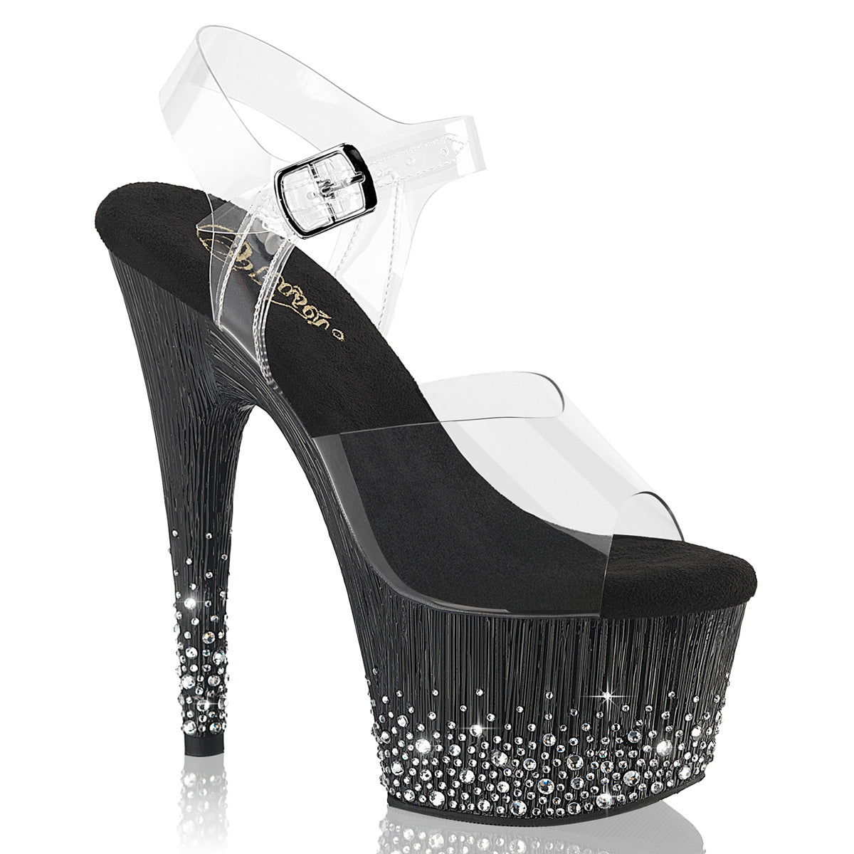 ADORE-708SPKL-01 7" Heel, 2 3/4" PF Ankle Strap Sandal w/ Sprinkle RS