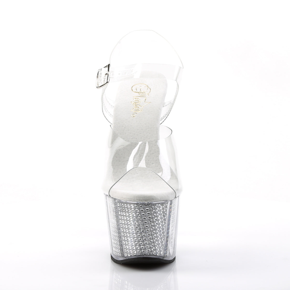 ADORE-708SRS 7" Heel, 2 3/4" PF Sandal W/Simulated RS Filled Bottom