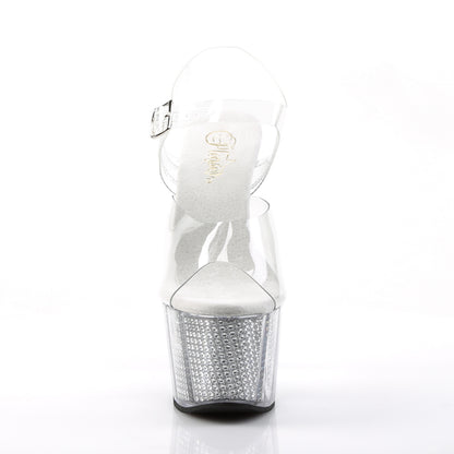 ADORE-708SRS 7" Heel, 2 3/4" PF Sandal W/Simulated RS Filled Bottom