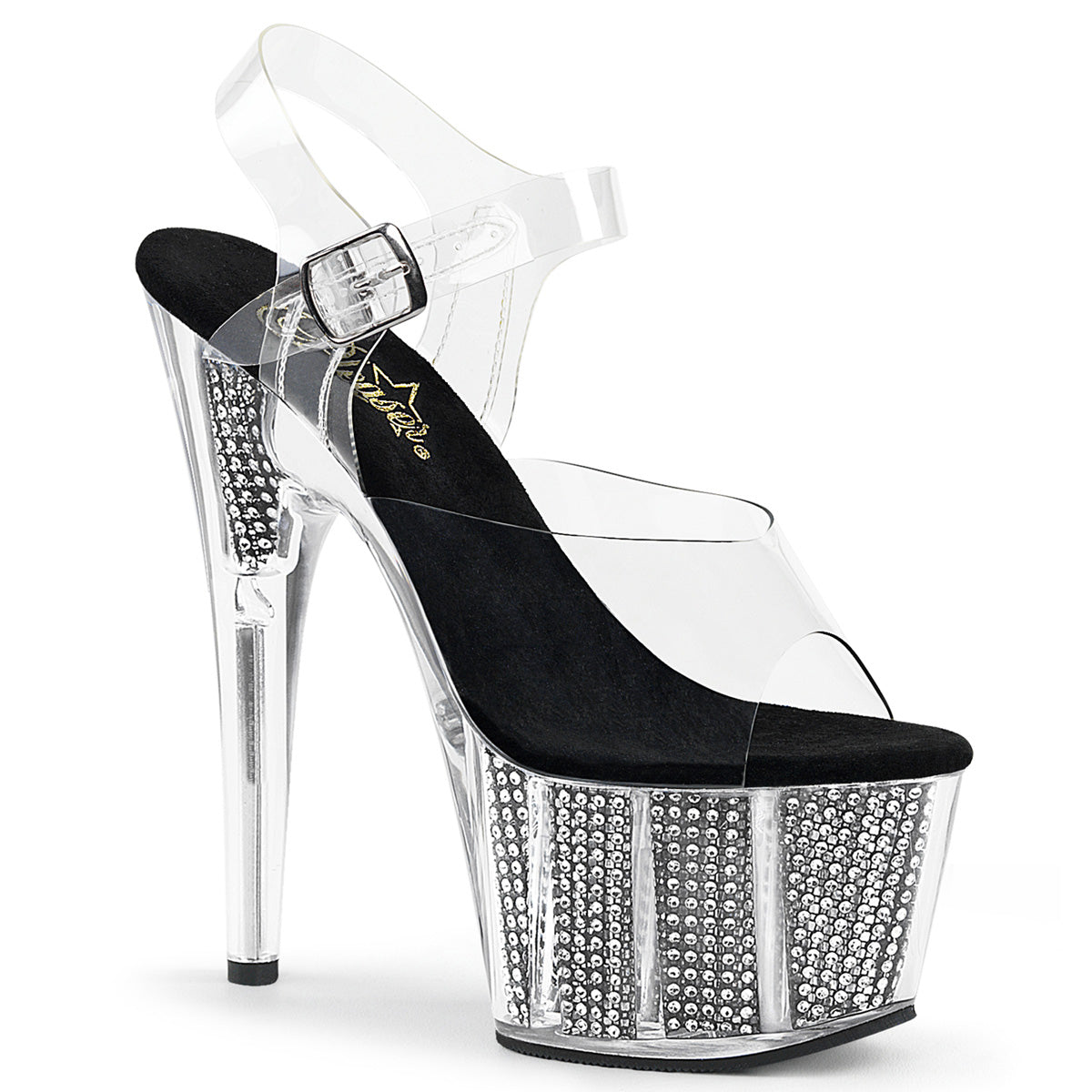 ADORE-708SRS 7" Heel, 2 3/4" PF Sandal W/Simulated RS Filled Bottom