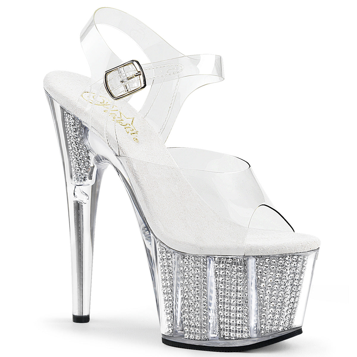 ADORE-708SRS 7" Heel, 2 3/4" PF Sandal W/Simulated RS Filled Bottom