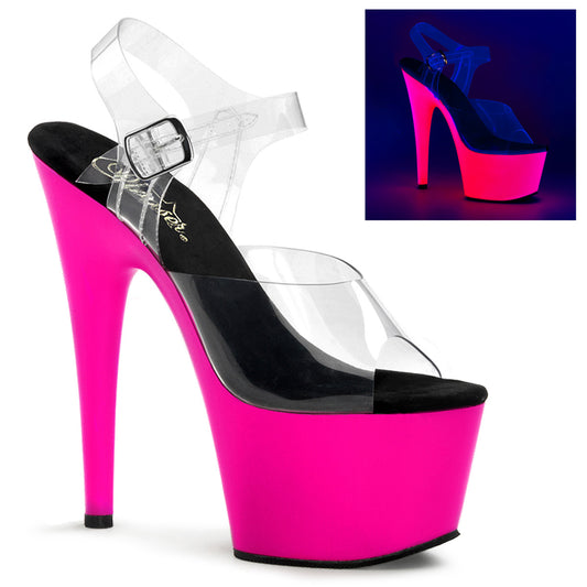 ADORE-708UV 7" Heel, 2 3/4" PF Ankle Strap Neon Bottom Sandal