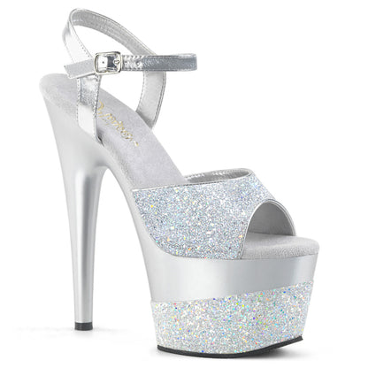 ADORE-709-2G 7" Heel, 2 3/4"PF Ankle Strap Sandal w/ Glitter Wrapped PF