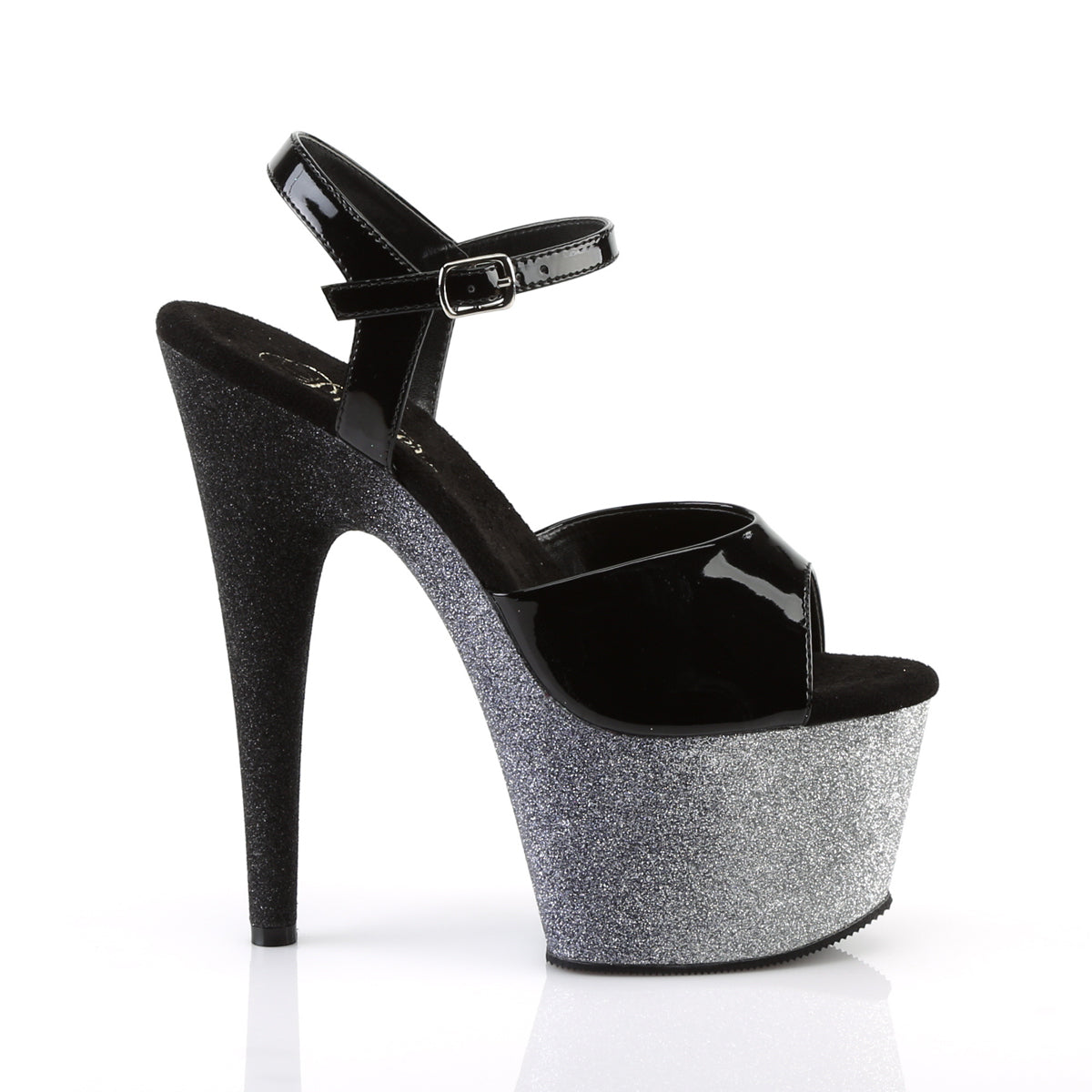 ADORE-709OMBRE 7" Heel, 2 3/4" Ombre Glittered PF Ankle Strap Sandal