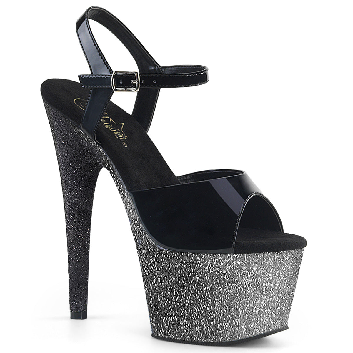 ADORE-709OMBRE 7" Heel, 2 3/4" Ombre Glittered PF Ankle Strap Sandal
