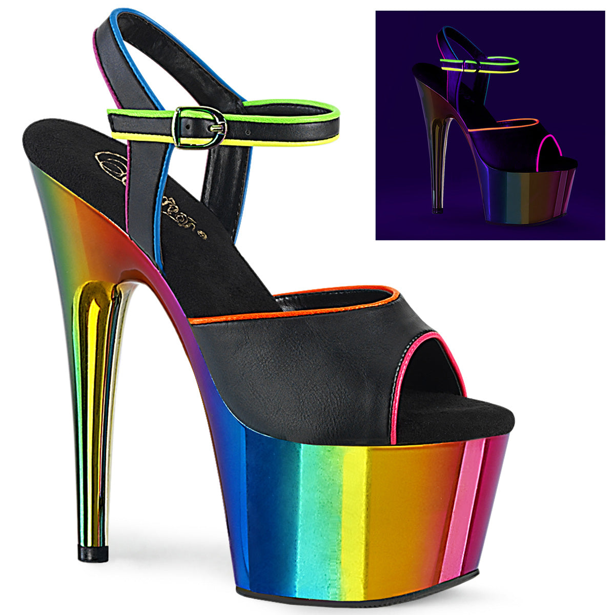 ADORE-709RC-02 *7" Heel, 2 3/4" Chrome Plated PF Ankle Strap Sandal