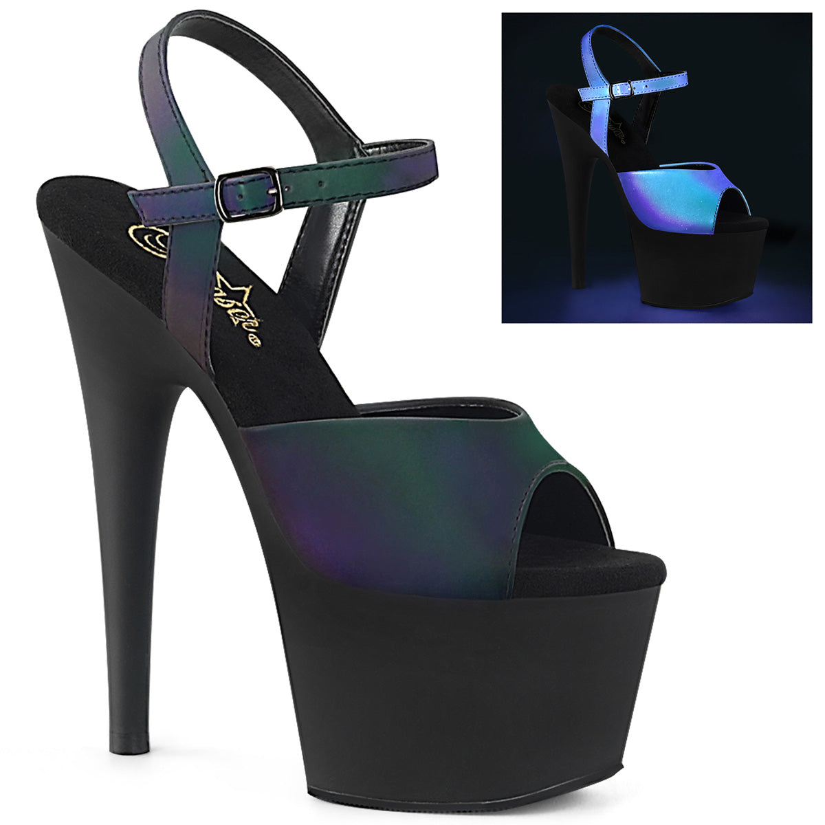 ADORE-709REFL *7" Heel, 2 3/4" PF Ankle Strap Sandal