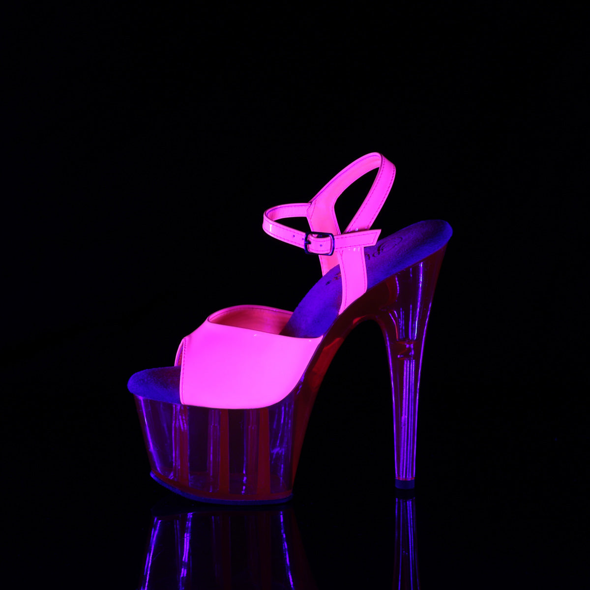 ADORE-709UVT 7" Heel, 2 3/4" UV Reactive Tinted PF Ankle Strap Sandal