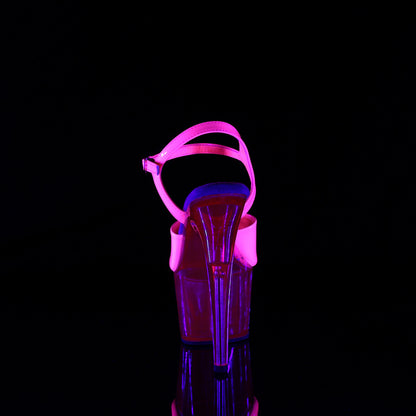 ADORE-709UVT 7" Heel, 2 3/4" UV Reactive Tinted PF Ankle Strap Sandal