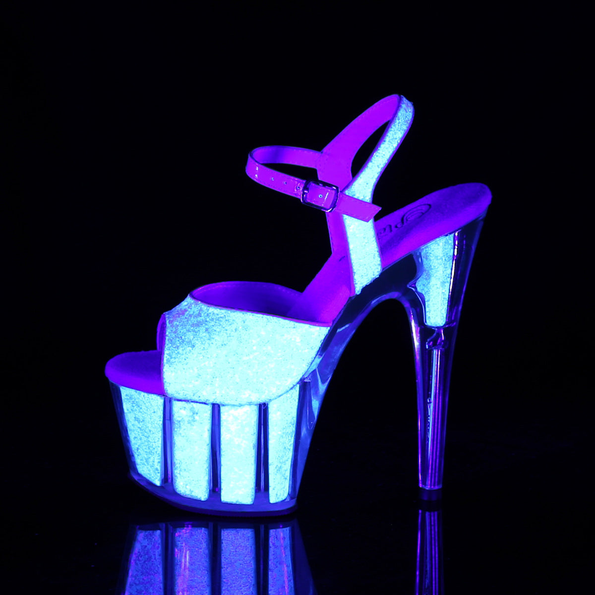ADORE-710UVG 7" Heel, 2 3/4" PF Ankle Strap Sandal w/Glitter Inserts