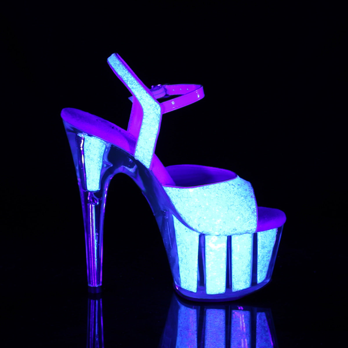 ADORE-710UVG 7" Heel, 2 3/4" PF Ankle Strap Sandal w/Glitter Inserts