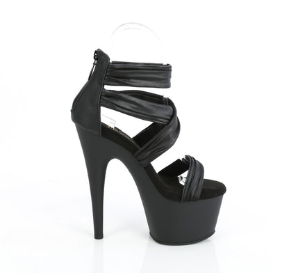 ADORE-720 7" Heel, 2 3/4" PF Ruched Ankle Strap Sandal, Back Zip