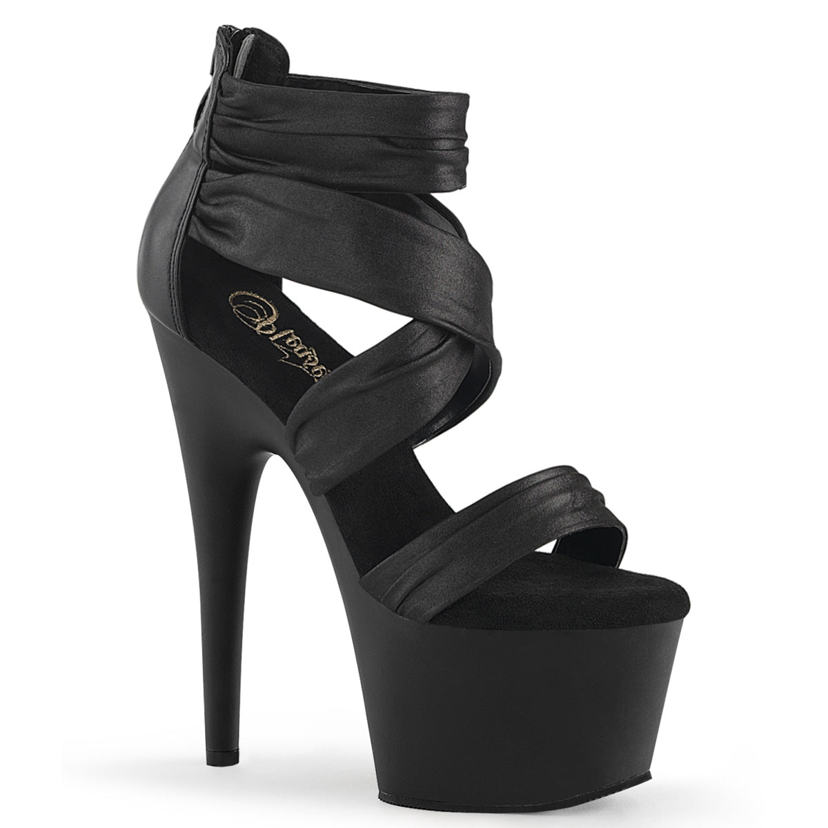 ADORE-720 7" Heel, 2 3/4" PF Ruched Ankle Strap Sandal, Back Zip