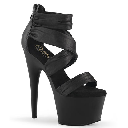 ADORE-720 7" Heel, 2 3/4" PF Ruched Ankle Strap Sandal, Back Zip