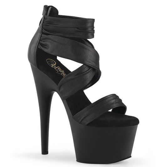 ADORE-720 7" Heel, 2 3/4" PF Ruched Ankle Strap Sandal, Back Zip