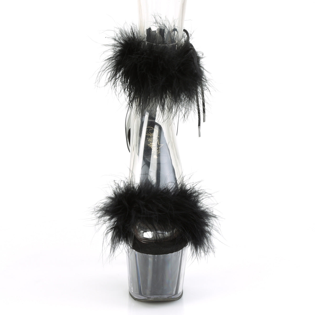 ADORE-724F 7" Heel, 2 3/4" PF Marabou Fur Ankle Cuff Sandal, Back Zip