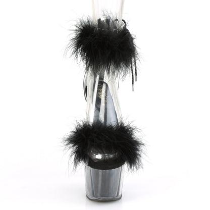 ADORE-724F 7" Heel, 2 3/4" PF Marabou Fur Ankle Cuff Sandal, Back Zip