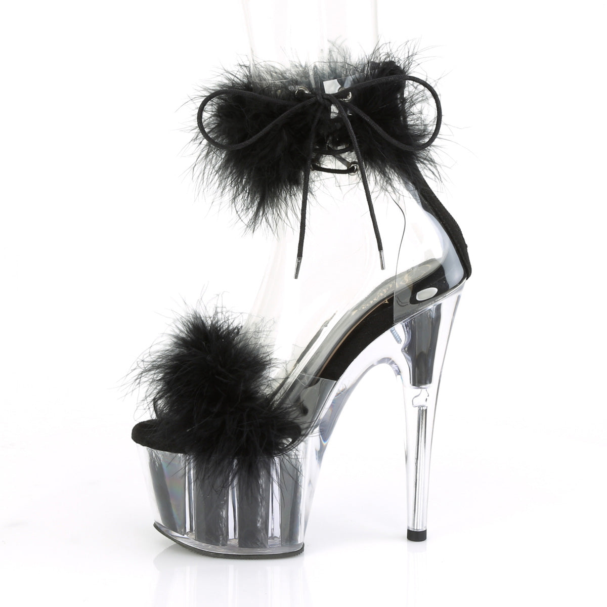 ADORE-724F 7" Heel, 2 3/4" PF Marabou Fur Ankle Cuff Sandal, Back Zip