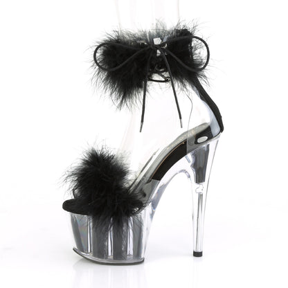 ADORE-724F 7" Heel, 2 3/4" PF Marabou Fur Ankle Cuff Sandal, Back Zip