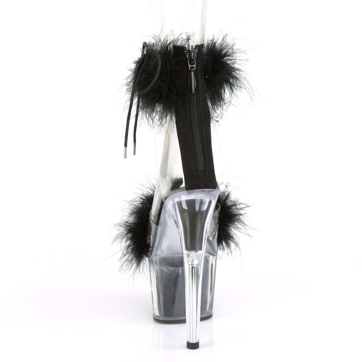 ADORE-724F 7" Heel, 2 3/4" PF Marabou Fur Ankle Cuff Sandal, Back Zip