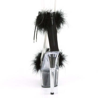 ADORE-724F 7" Heel, 2 3/4" PF Marabou Fur Ankle Cuff Sandal, Back Zip