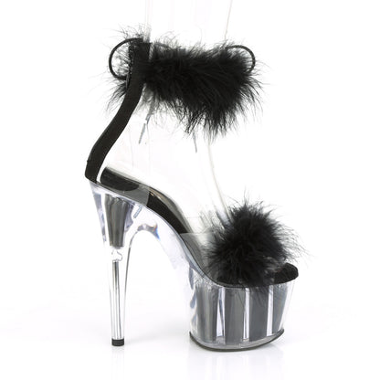 ADORE-724F 7" Heel, 2 3/4" PF Marabou Fur Ankle Cuff Sandal, Back Zip