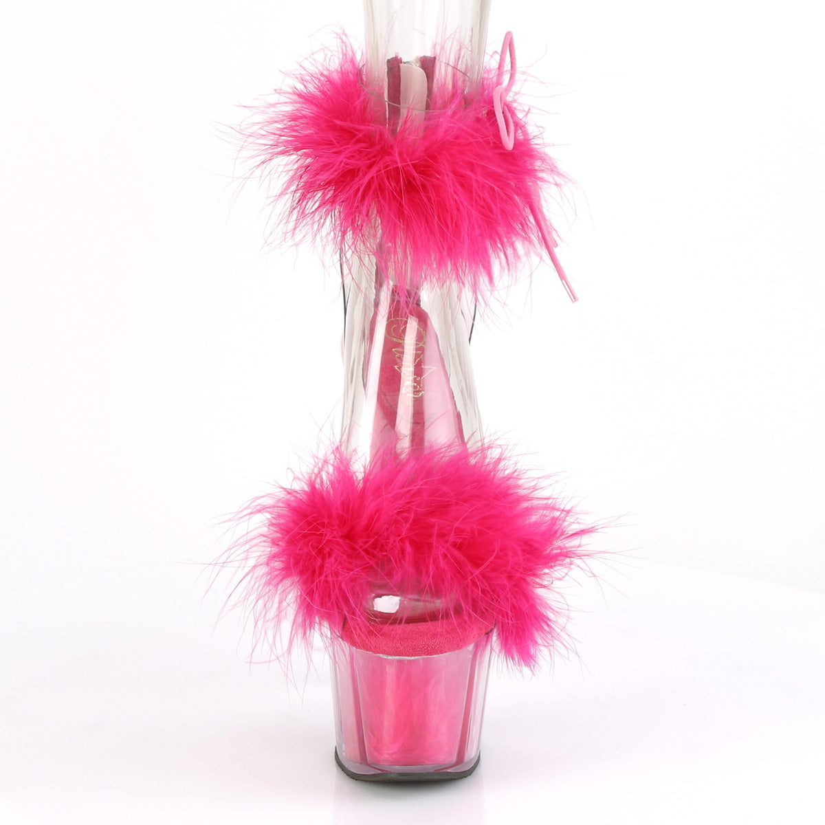 ADORE-724F 7" Heel, 2 3/4" PF Marabou Fur Ankle Cuff Sandal, Back Zip