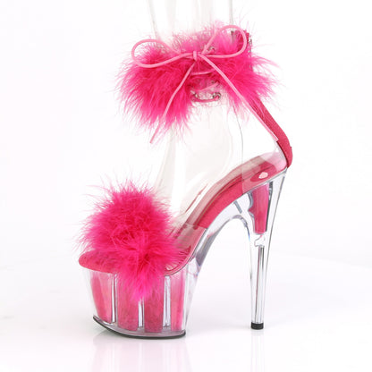 ADORE-724F 7" Heel, 2 3/4" PF Marabou Fur Ankle Cuff Sandal, Back Zip