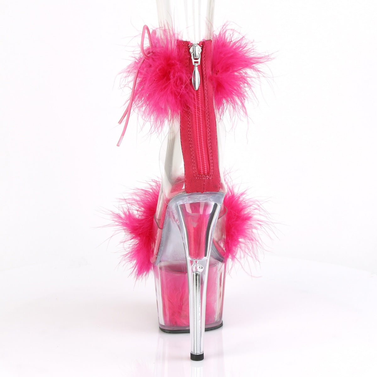 ADORE-724F 7" Heel, 2 3/4" PF Marabou Fur Ankle Cuff Sandal, Back Zip