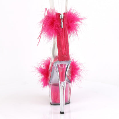ADORE-724F 7" Heel, 2 3/4" PF Marabou Fur Ankle Cuff Sandal, Back Zip
