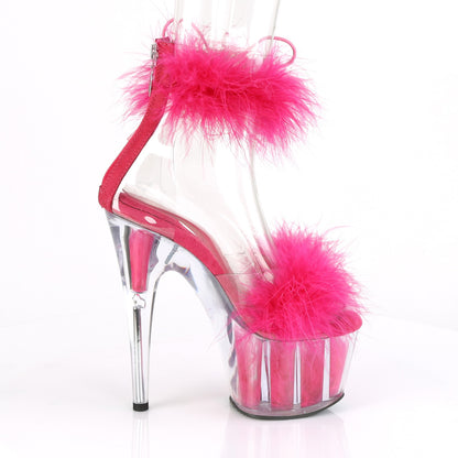 ADORE-724F 7" Heel, 2 3/4" PF Marabou Fur Ankle Cuff Sandal, Back Zip