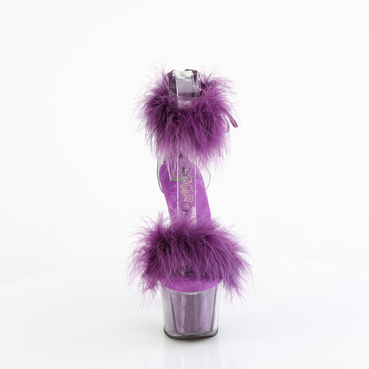 ADORE-724F 7" Heel, 2 3/4" PF Marabou Fur Ankle Cuff Sandal, Back Zip