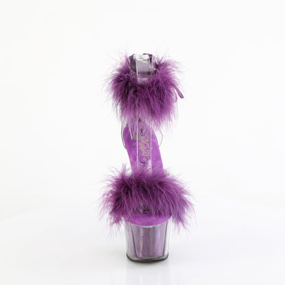 ADORE-724F 7" Heel, 2 3/4" PF Marabou Fur Ankle Cuff Sandal, Back Zip