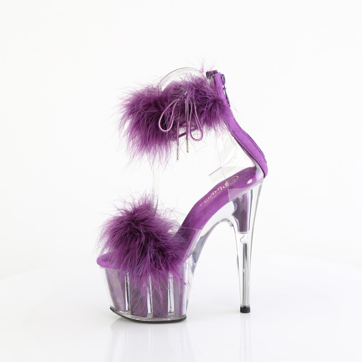 ADORE-724F 7" Heel, 2 3/4" PF Marabou Fur Ankle Cuff Sandal, Back Zip
