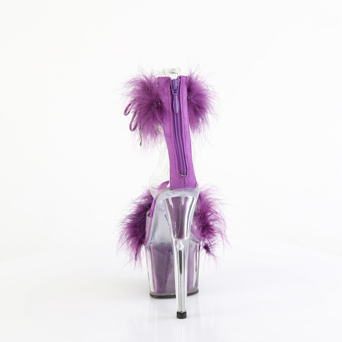 ADORE-724F 7" Heel, 2 3/4" PF Marabou Fur Ankle Cuff Sandal, Back Zip