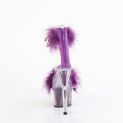 ADORE-724F 7" Heel, 2 3/4" PF Marabou Fur Ankle Cuff Sandal, Back Zip