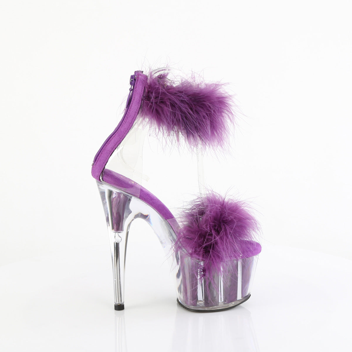 ADORE-724F 7" Heel, 2 3/4" PF Marabou Fur Ankle Cuff Sandal, Back Zip