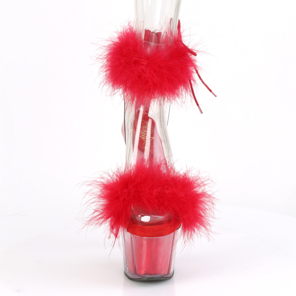 ADORE-724F 7" Heel, 2 3/4" PF Marabou Fur Ankle Cuff Sandal, Back Zip