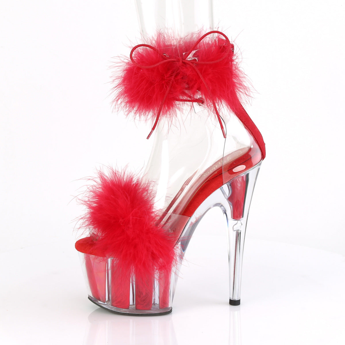 ADORE-724F 7" Heel, 2 3/4" PF Marabou Fur Ankle Cuff Sandal, Back Zip