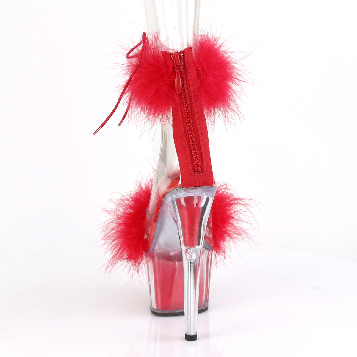 ADORE-724F 7" Heel, 2 3/4" PF Marabou Fur Ankle Cuff Sandal, Back Zip