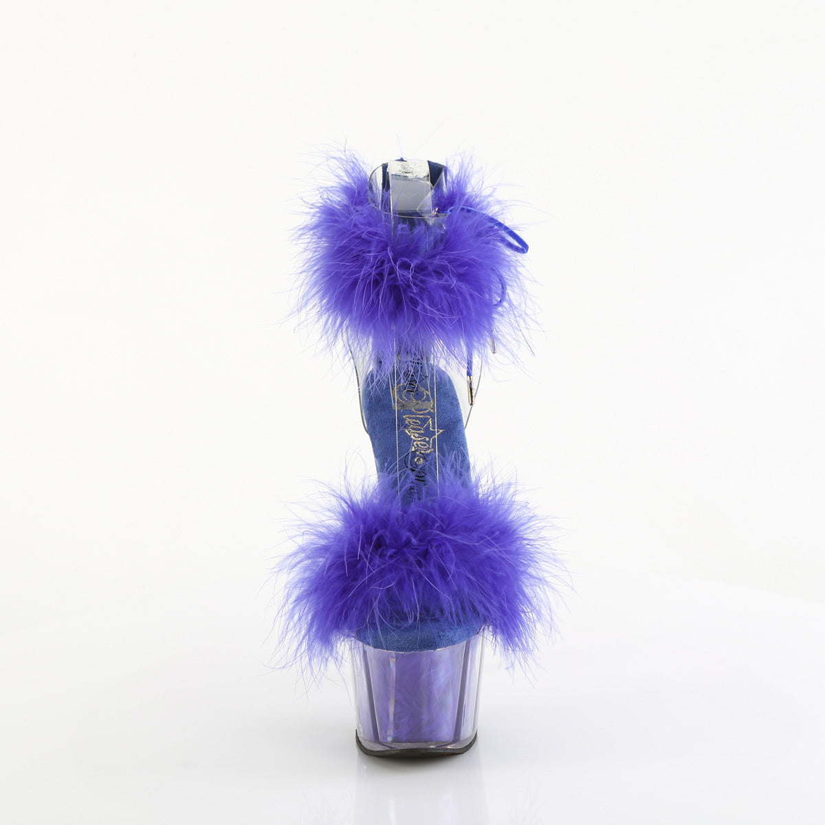 ADORE-724F 7" Heel, 2 3/4" PF Marabou Fur Ankle Cuff Sandal, Back Zip
