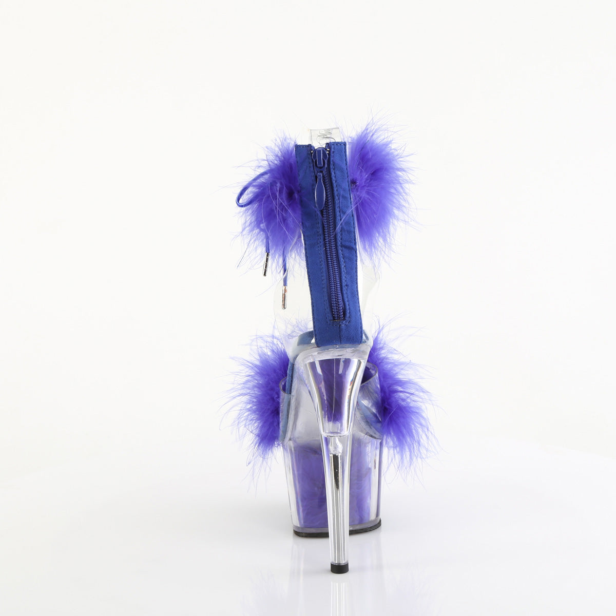 ADORE-724F 7" Heel, 2 3/4" PF Marabou Fur Ankle Cuff Sandal, Back Zip