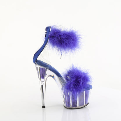 ADORE-724F 7" Heel, 2 3/4" PF Marabou Fur Ankle Cuff Sandal, Back Zip