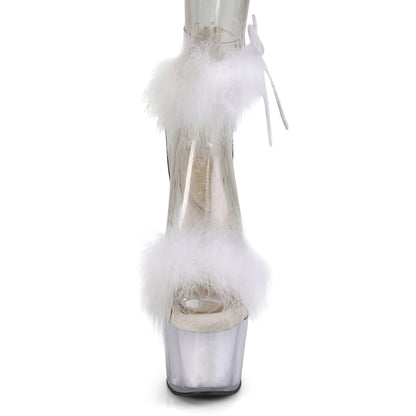 ADORE-724F *7" Heel, 2 3/4" PF Marabou Fur Ankle Cuff Sandal, Back Zip
