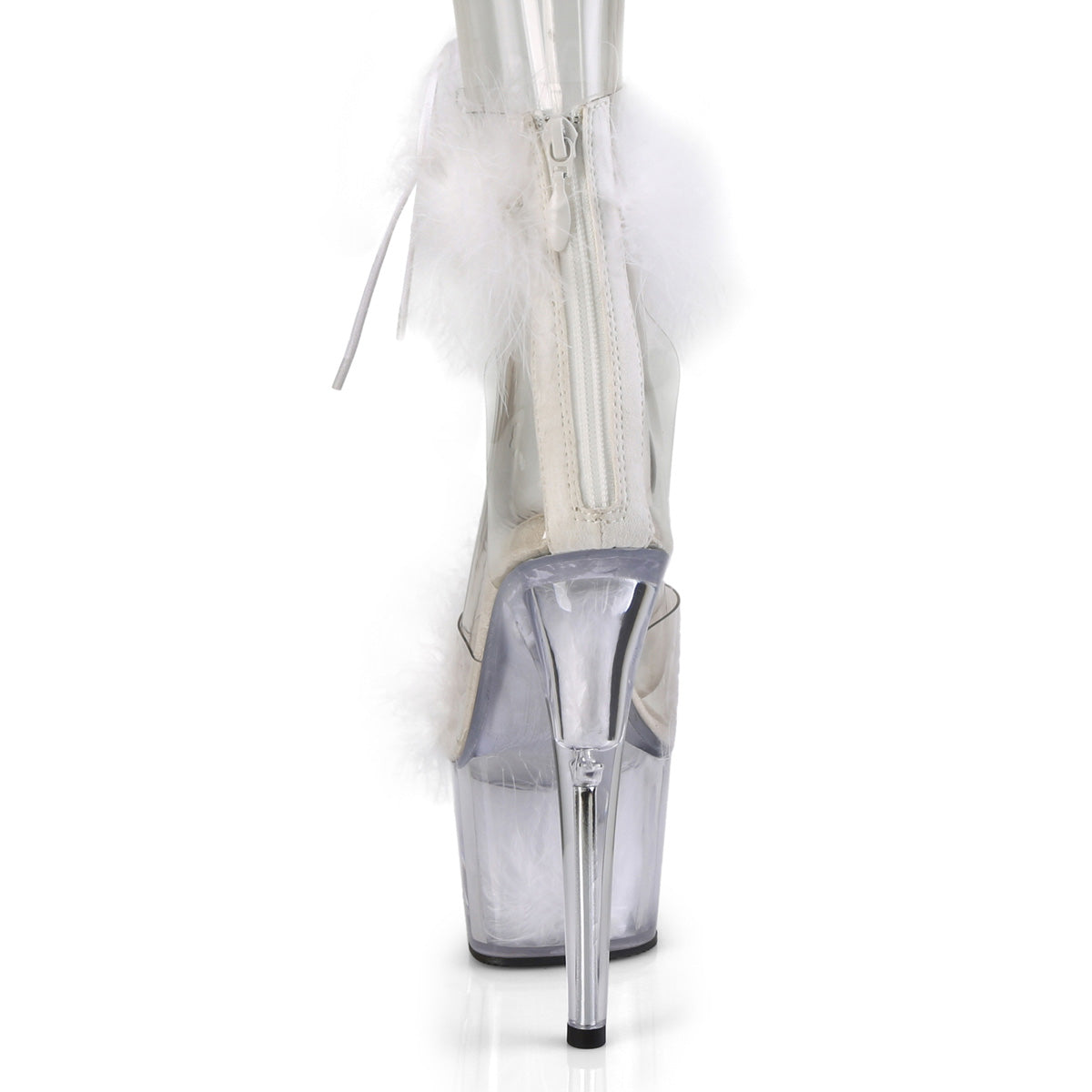ADORE-724F *7" Heel, 2 3/4" PF Marabou Fur Ankle Cuff Sandal, Back Zip