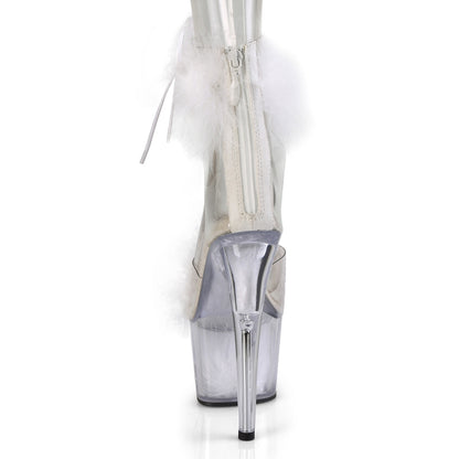ADORE-724F *7" Heel, 2 3/4" PF Marabou Fur Ankle Cuff Sandal, Back Zip