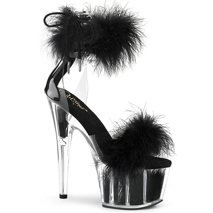 ADORE-724F 7" Heel, 2 3/4" PF Marabou Fur Ankle Cuff Sandal, Back Zip