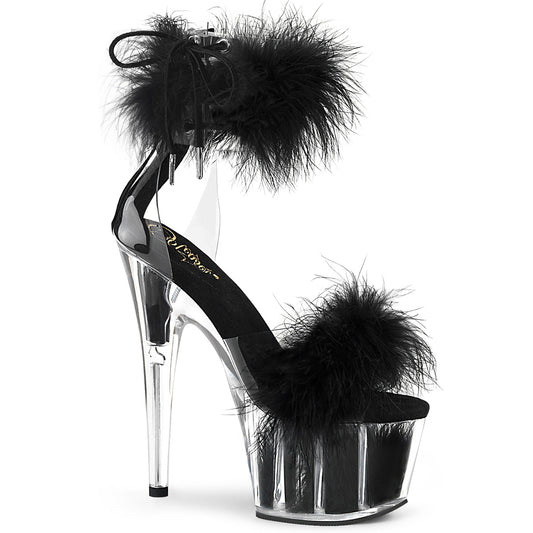 ADORE-724F 7" Heel, 2 3/4" PF Marabou Fur Ankle Cuff Sandal, Back Zip